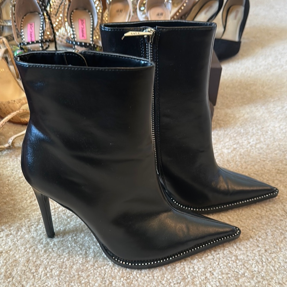 Zara Black Ankle Boots with diamonds - Picture 1 of 3